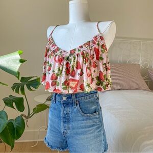 Urban Outfitters Pink Strawberry Bow-Strap Babydoll Cami XS